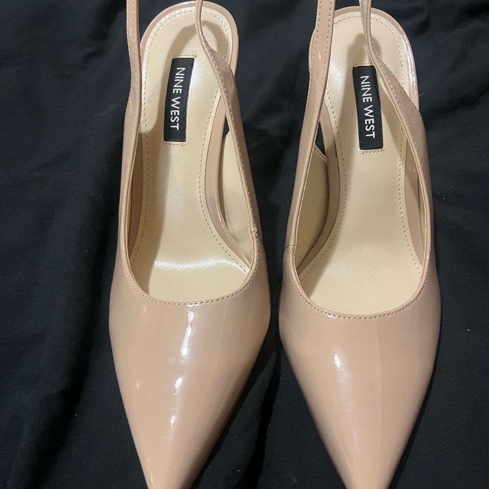 Nine West Cream Patent Leather Slingback Heels